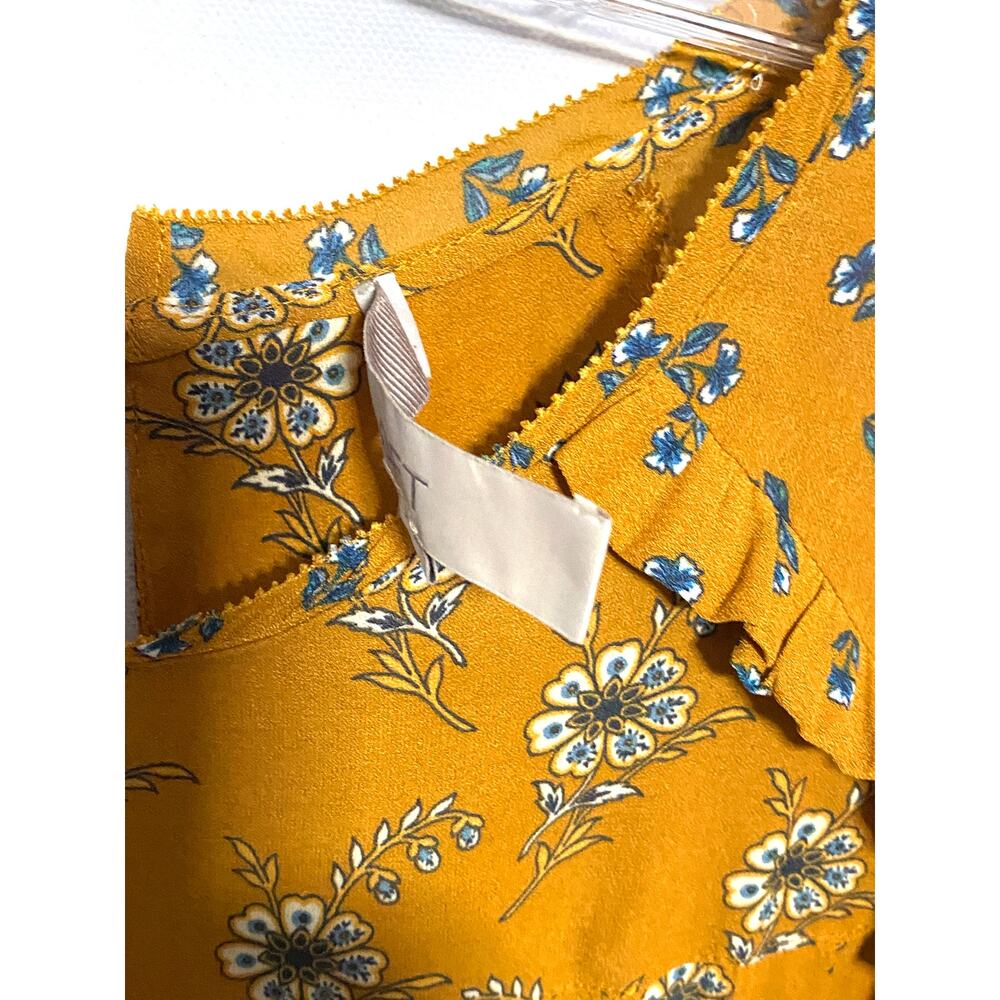 Loft Orange Floral Top Blouse S Peasant Cottage Boho Chic Prairie Ruffles Flowy - Picture 6 of 8